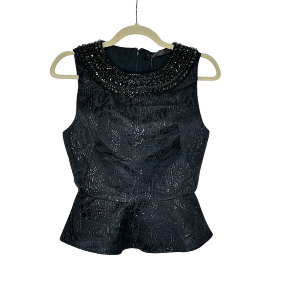 Amen Couture Black Beaded Jacquard Peplum Cocktail Top | Size 4 - Picture 6 of 10